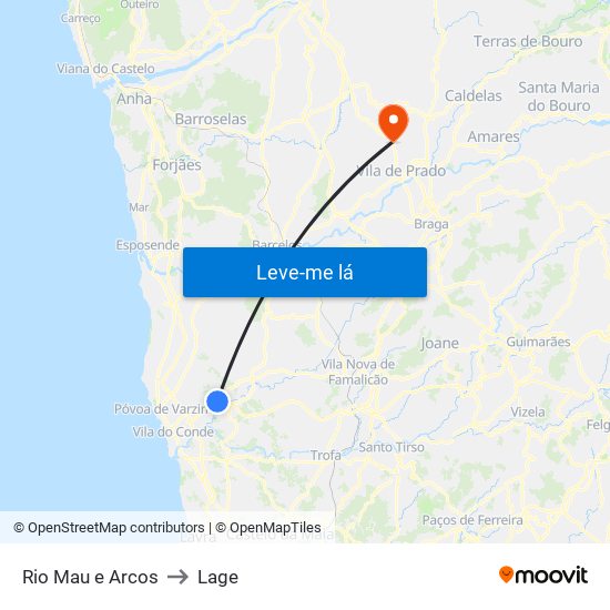 Rio Mau e Arcos to Lage map