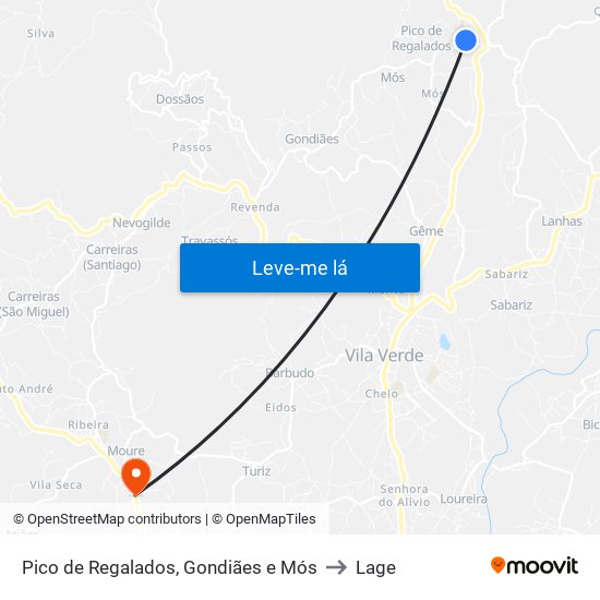 Pico de Regalados, Gondiães e Mós to Lage map