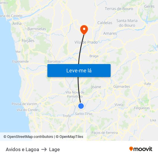 Avidos e Lagoa to Lage map