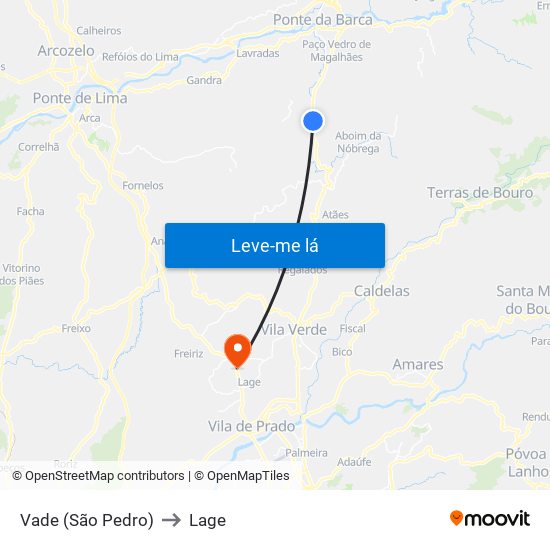 Vade (São Pedro) to Lage map