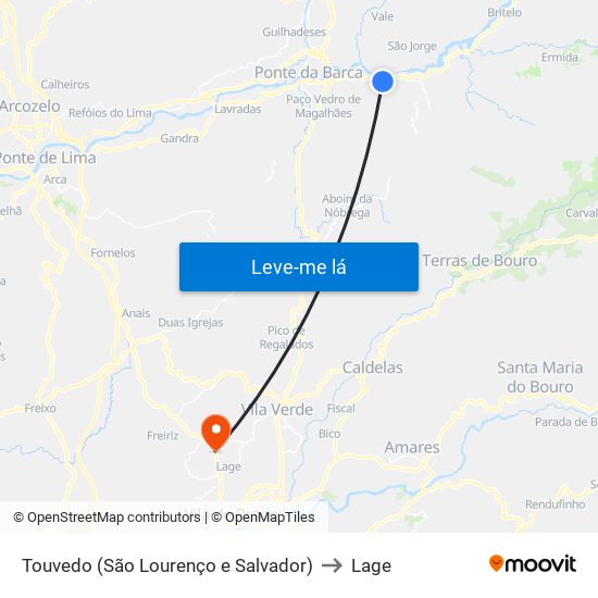 Touvedo (São Lourenço e Salvador) to Lage map