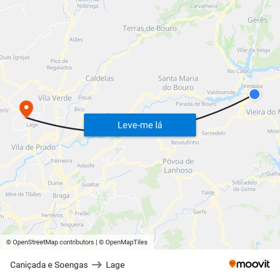 Caniçada e Soengas to Lage map
