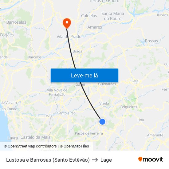 Lustosa e Barrosas (Santo Estêvão) to Lage map