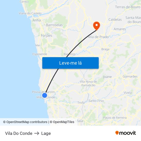 Vila Do Conde to Lage map