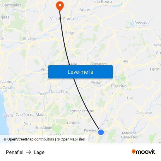 Penafiel to Lage map