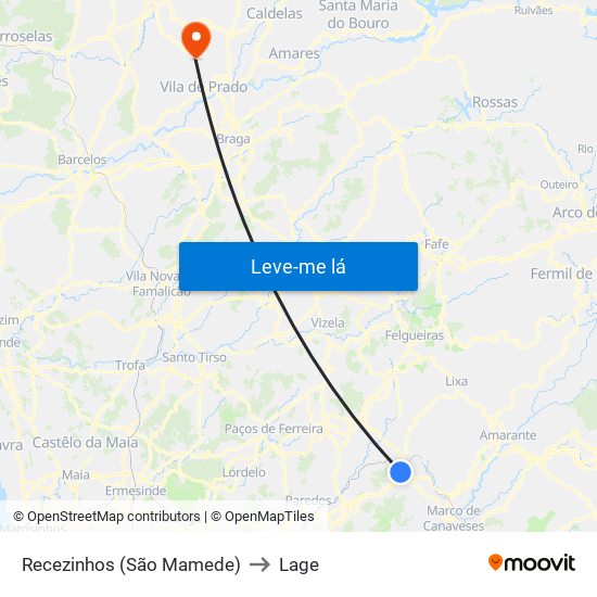 Recezinhos (São Mamede) to Lage map