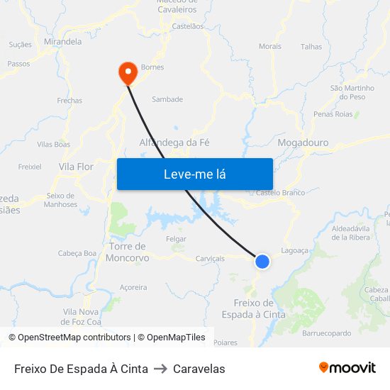 Freixo De Espada À Cinta to Caravelas map