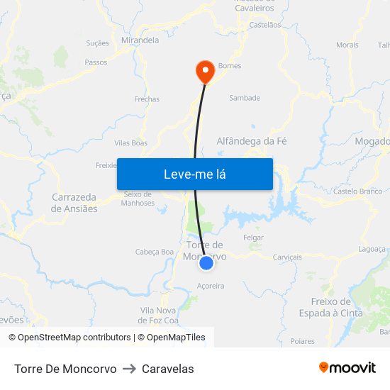 Torre De Moncorvo to Caravelas map