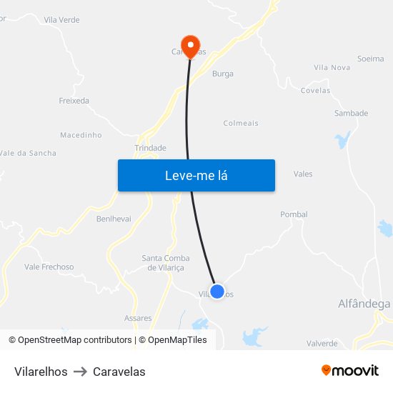 Vilarelhos to Caravelas map