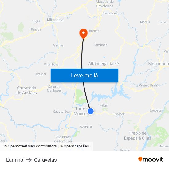 Larinho to Caravelas map