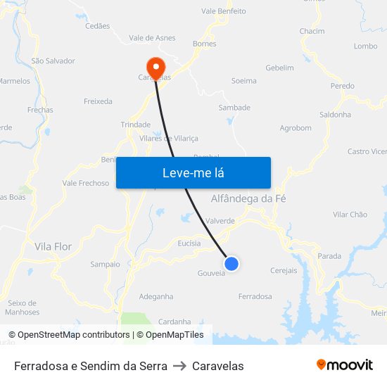 Ferradosa e Sendim da Serra to Caravelas map