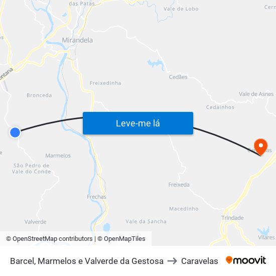 Barcel, Marmelos e Valverde da Gestosa to Caravelas map