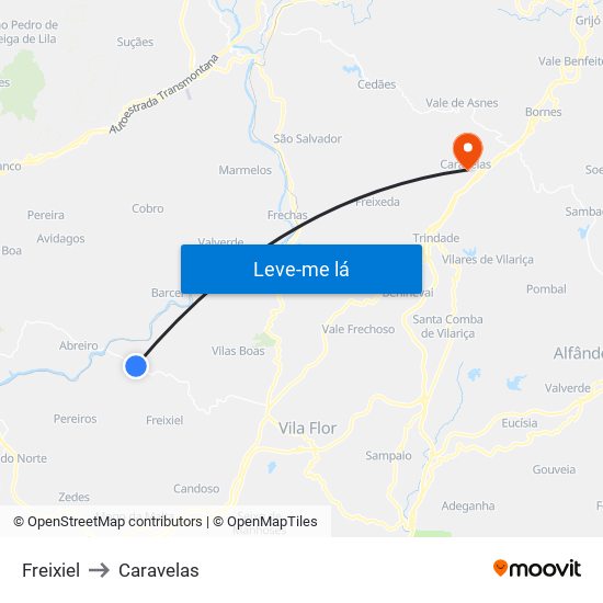 Freixiel to Caravelas map