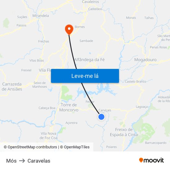 Mós to Caravelas map