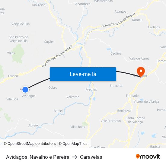 Avidagos, Navalho e Pereira to Caravelas map