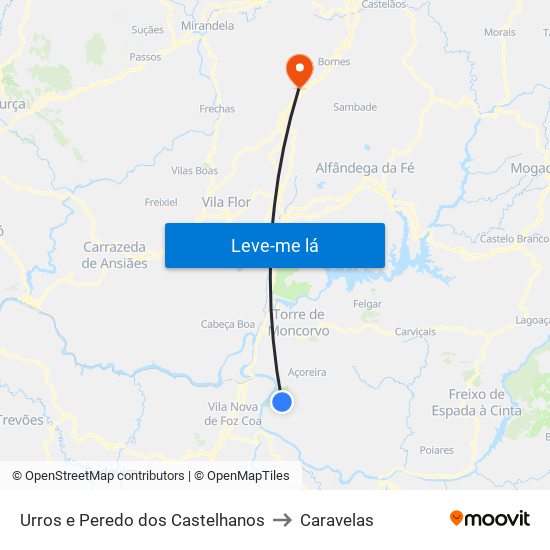 Urros e Peredo dos Castelhanos to Caravelas map