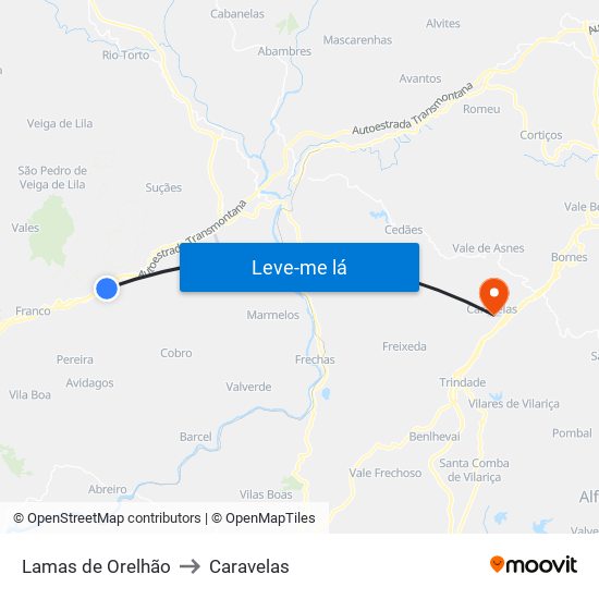 Lamas de Orelhão to Caravelas map