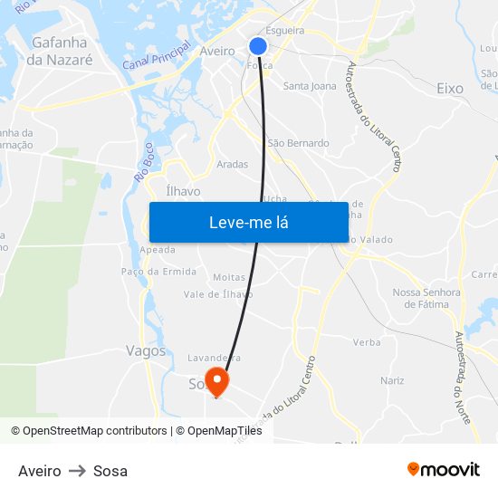 Aveiro to Sosa map