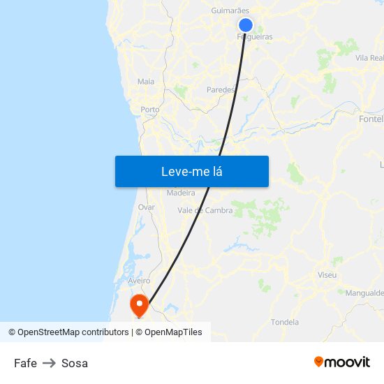 Fafe to Sosa map