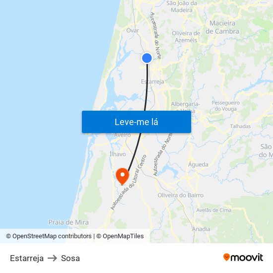 Estarreja to Sosa map