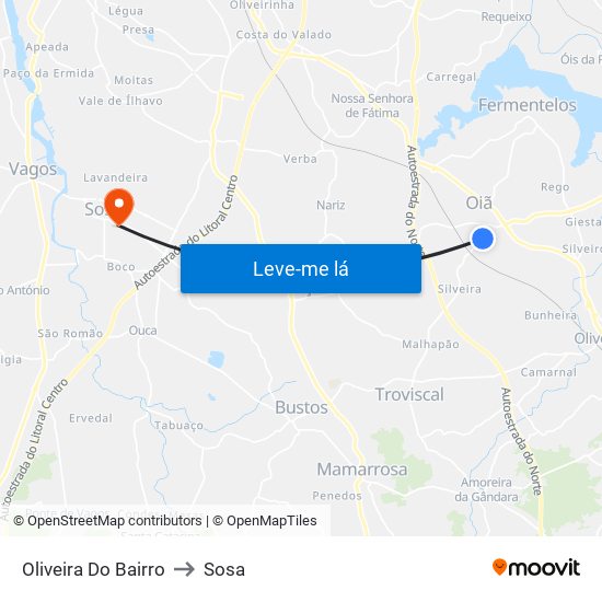 Oliveira Do Bairro to Sosa map