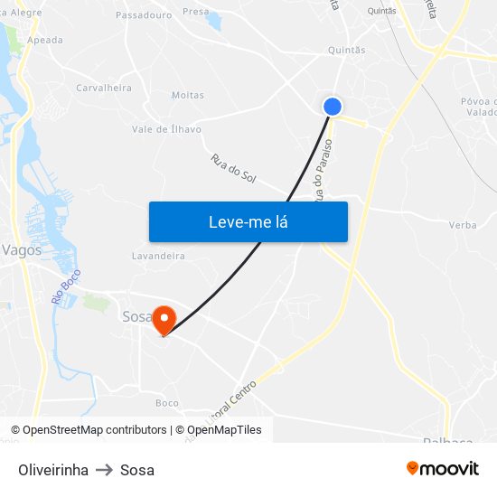 Oliveirinha to Sosa map