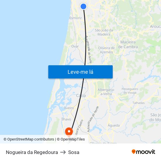 Nogueira da Regedoura to Sosa map