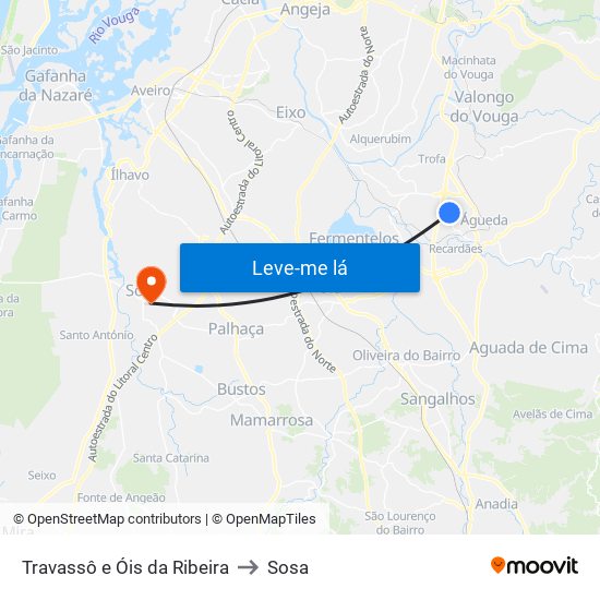 Travassô e Óis da Ribeira to Sosa map