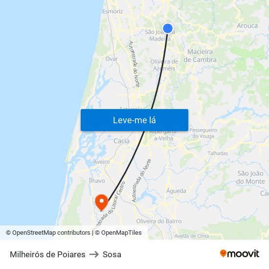 Milheirós de Poiares to Sosa map