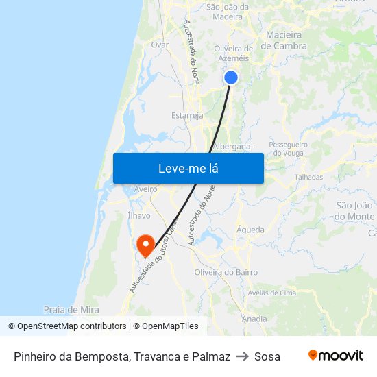 Pinheiro da Bemposta, Travanca e Palmaz to Sosa map