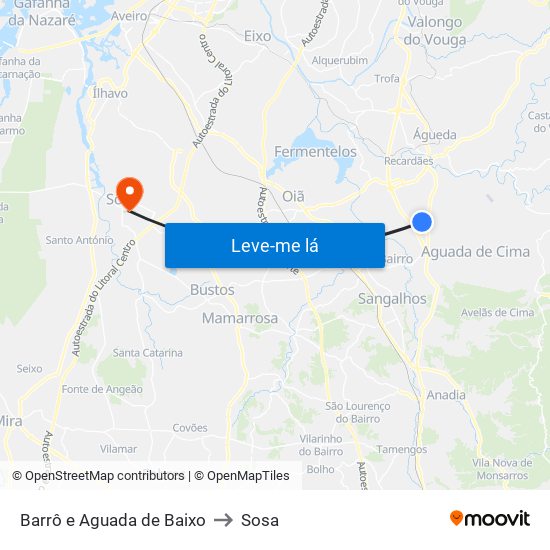 Barrô e Aguada de Baixo to Sosa map