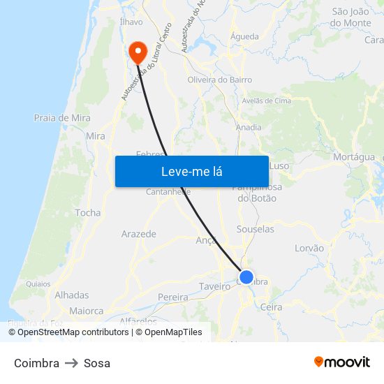 Coimbra to Sosa map