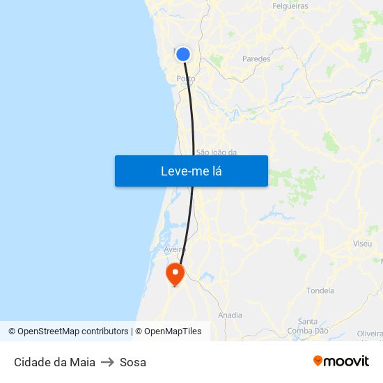 Cidade da Maia to Sosa map