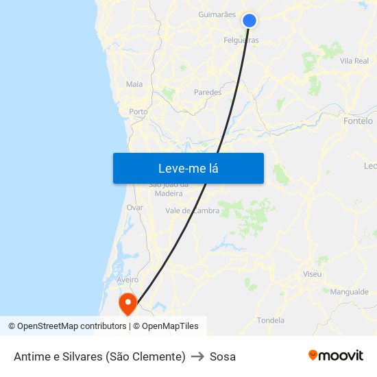 Antime e Silvares (São Clemente) to Sosa map