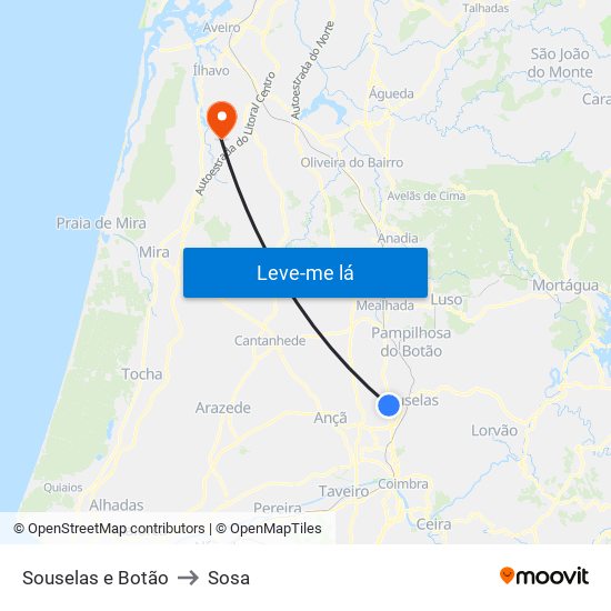 Souselas e Botão to Sosa map