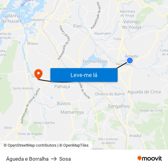 Águeda e Borralha to Sosa map