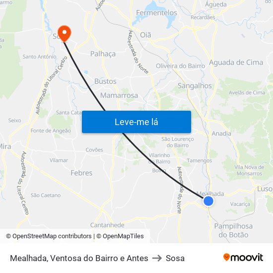 Mealhada, Ventosa do Bairro e Antes to Sosa map