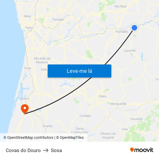 Covas do Douro to Sosa map