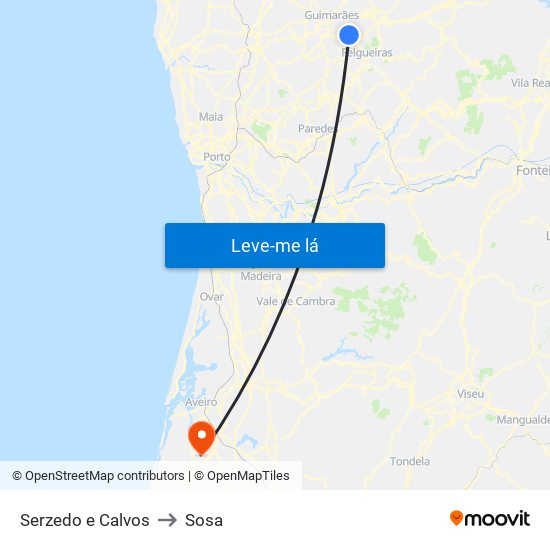 Serzedo e Calvos to Sosa map