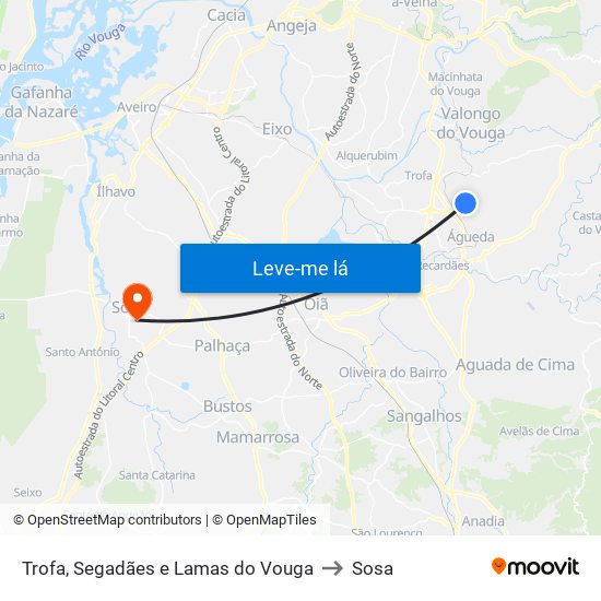 Trofa, Segadães e Lamas do Vouga to Sosa map