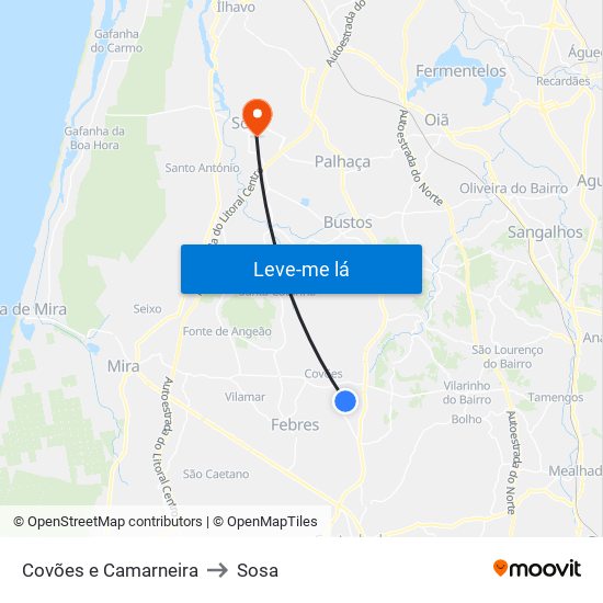 Covões e Camarneira to Sosa map