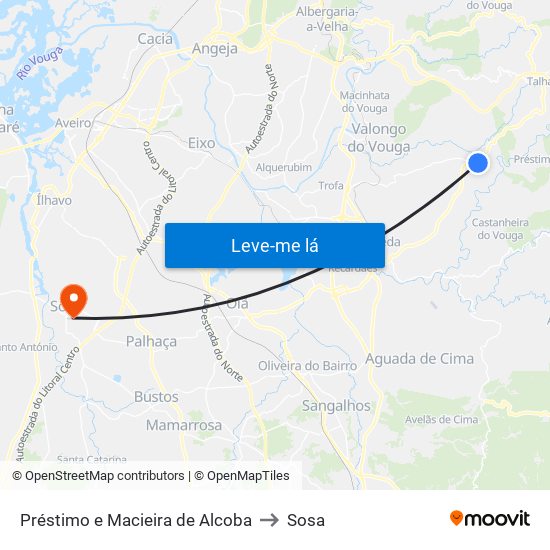 Préstimo e Macieira de Alcoba to Sosa map