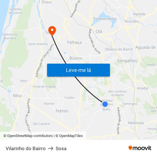 Vilarinho do Bairro to Sosa map