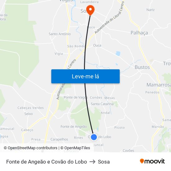 Fonte de Angeão e Covão do Lobo to Sosa map