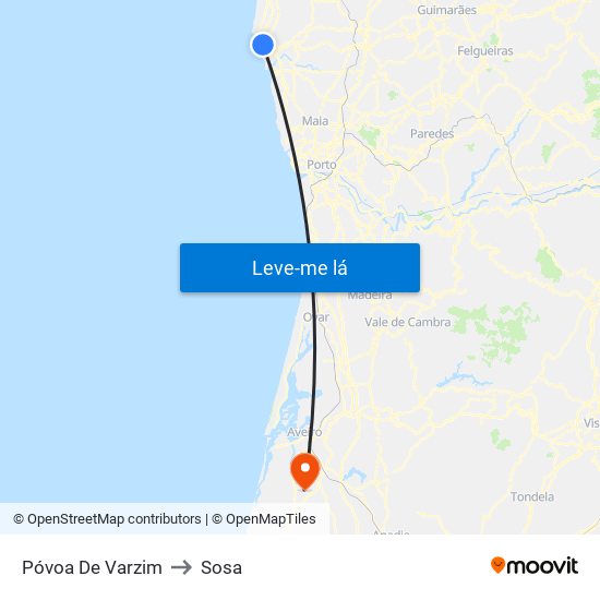 Póvoa De Varzim to Sosa map