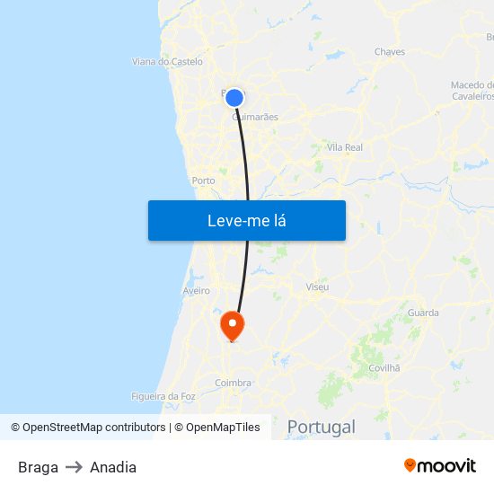 Braga to Anadia map