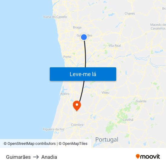 Guimarães to Anadia map