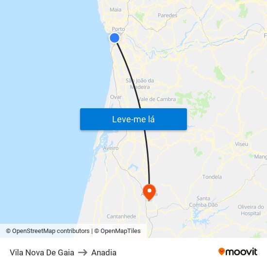 Vila Nova De Gaia to Anadia map