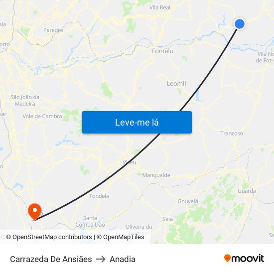 Carrazeda De Ansiães to Anadia map