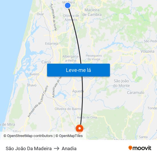 São João Da Madeira to Anadia map